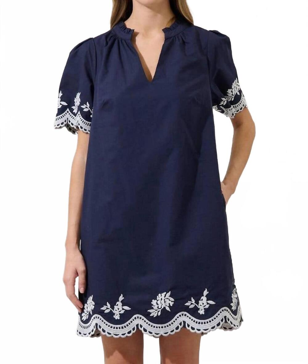 NEW SUGARLIPS melania embroidered shift mini dress in navy